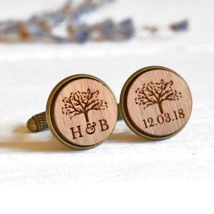 Tree Cufflinks, Rustic Wood Cufflinks, Rustic Wedding, Personalized Wedding Cufflinks, Tree of Life Cufflinks, 5th Anniversary Cufflinks image 3