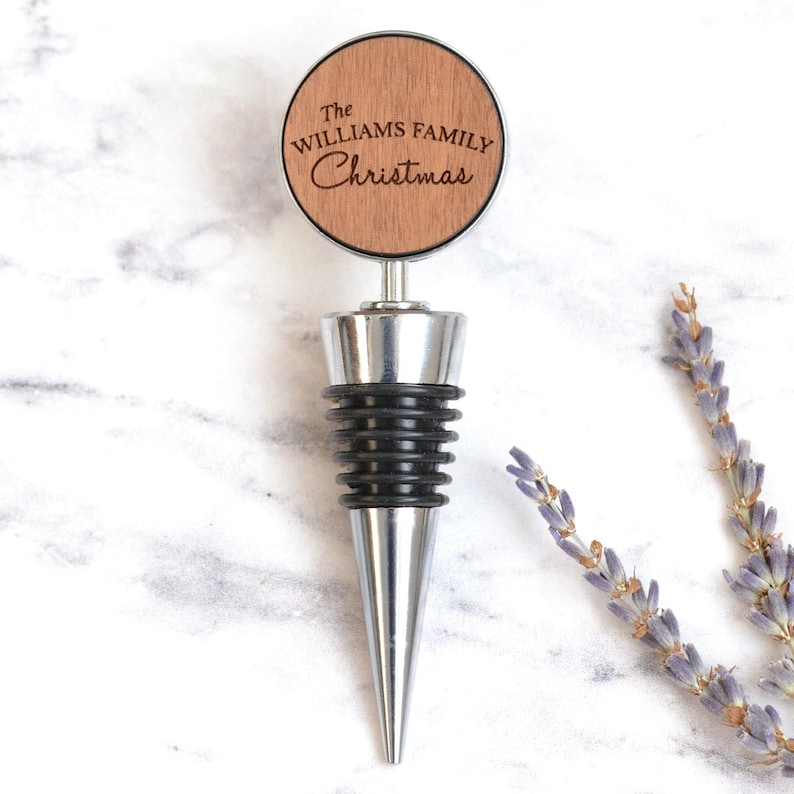 Personalised Wine Bottle Stopper, Custom Christmas Gift, Xmas Table Decoration, Stocking Stuffer, Stocking Filler, Holiday Hostess Gift image 1