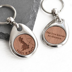 Personalised Keyring, Valentine's Day Gift for Boyfriend Girlfriend, Long Distance Relationship Friendship Gift, Custom Map Countries image 2