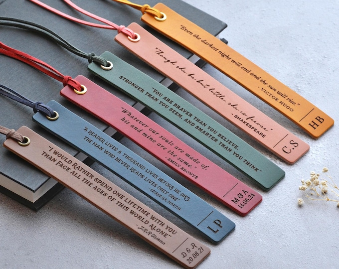 Personalised Leather Bookmark, Custom Literary Quote Bookmark, Third Anniversary Gift for Him Her, Book Lover Reader Present