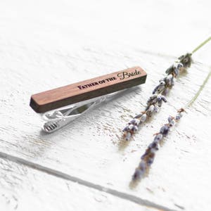 Father of the Bride Tie Clip, Father of the Groom Tie Bar, Wedding Tie Clips, Father Of The Bride Gift, Wooden Tie Bar, Groomsmen Gift image 5