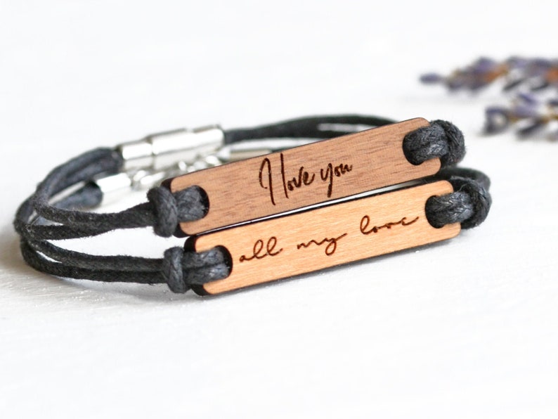 Handwriting Bracelet, Mens Bracelet, Handwriting Gift, Personalised Valentine's Gift For Him or Her, Signature Bracelet, Wood Bracelet image 1