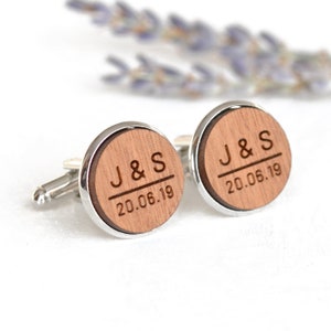 Personalised Cufflinks, Couples Initials Date Engraved Cufflinks, Wedding Gift Fifth Anniversary Present for Him