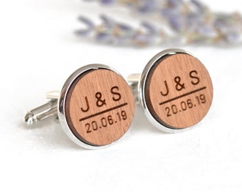 Personalised Cufflinks, Couples Initials Date Engraved Cufflinks, Wedding Gift Fifth Anniversary Present for Him