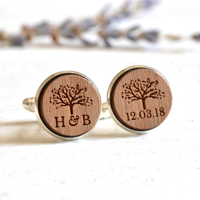 Tree Cufflinks, Rustic Wood Cufflinks, Rustic Wedding, Personalized Wedding Cufflinks, Tree of Life Cufflinks, 5th Anniversary Cufflinks image 1