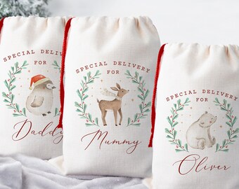 Personalised Santa Sack, Christmas Sack, Christmas Stocking, First Christmas Gift, Family Christmas Present Bags, Christmas Eve Box