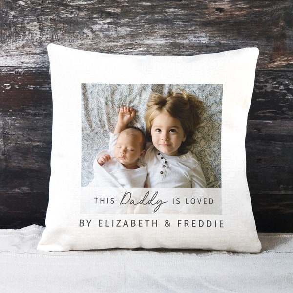 Personalised Photo Cushion, Dad Cushion, Father's Day Gift, This Daddy Is Loved By, Polaroid Style Photo Pillow, Family Photo Cushion