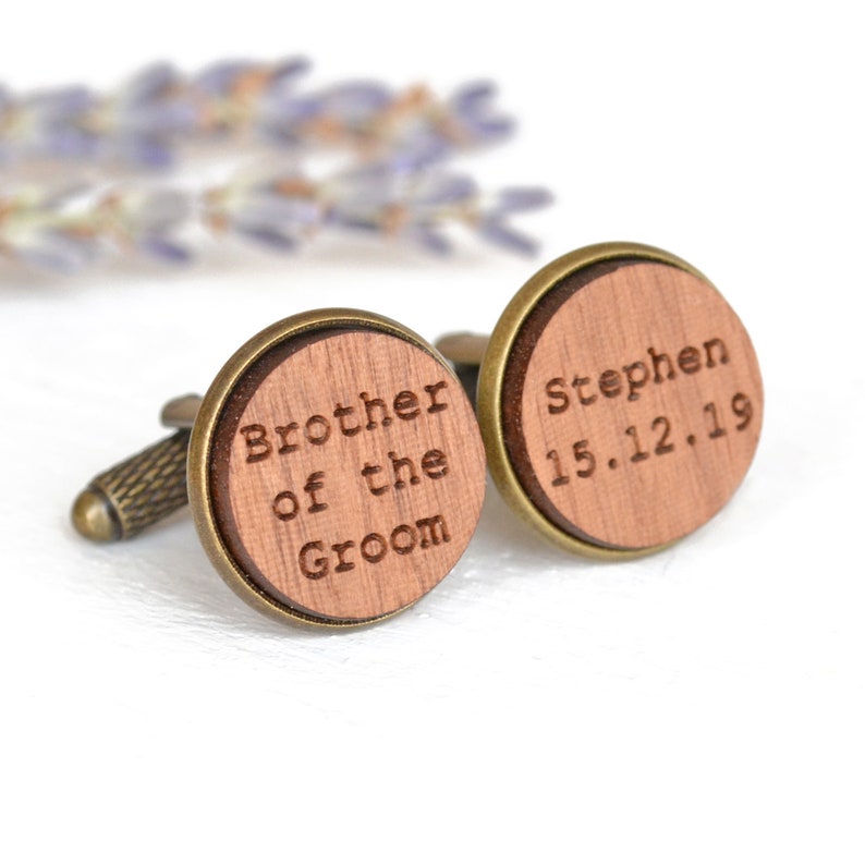 Father of the Groom Cufflinks, Personalised Father of the Bride Cufflinks, Wedding Date Wood Engraved Cufflinks, Rustic Wedding Gift for Dad image 3