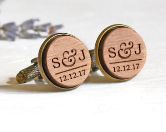 Personalized Engraved Cufflinks, Custom Wedding Cufflinks, Groom Cufflinks, Gifts for Groom, Wooden Cufflinks, 5th Anniversary Gift for Him