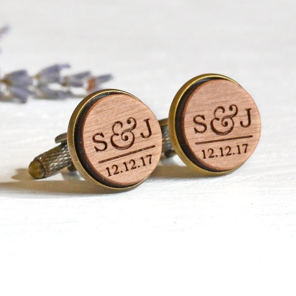 Personalized Engraved Cufflinks, Custom Wedding Cufflinks, Groom Cufflinks, Gifts for Groom, Wooden Cufflinks, 5th Anniversary Gift for Him