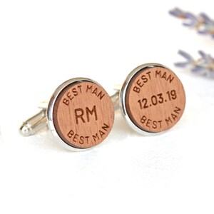 Best Man Cufflinks - Personalised Best Man Cuff Links - Best Man Gift - Custom Engraved Cufflinks - Wood Cufflinks - Rustic Wedding