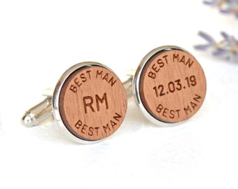 Best Man Cufflinks - Personalised Best Man Cuff Links - Best Man Gift - Custom Engraved Cufflinks - Wood Cufflinks - Rustic Wedding