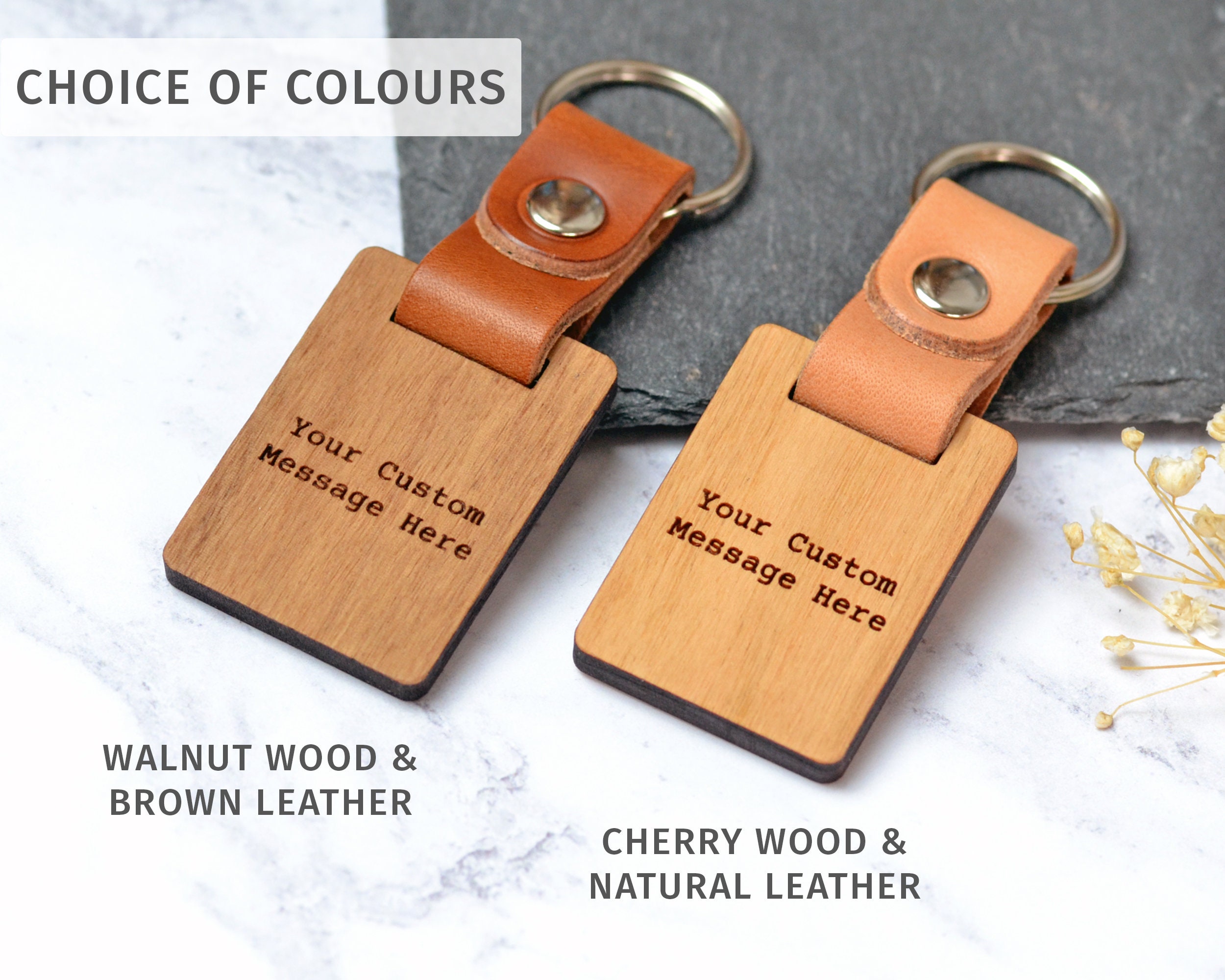 Personalised Photo Keyring, Wood Fifth Anniversary Gift, Valentine&#39;s Day Gift for Boyfriend Husband, Leather Keychain, Calendar Keyring