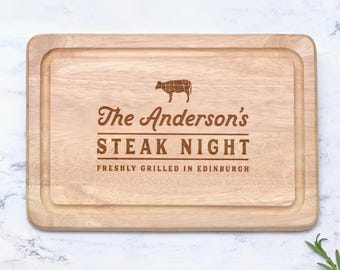 Personalised Personalised Steak Board, BBQ Steak Night Gift for Husband Cooking Gift Dad, Barbecue Gift, Custom Engraved Chopping Board