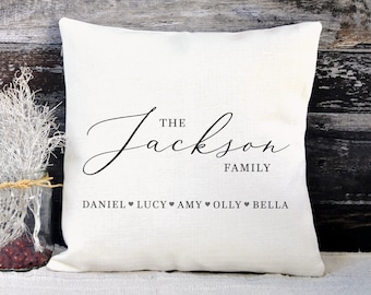 Personalised Family Names Cushion, Surname Last Name Throw Pillow, Gifts for the Home, Housewarming Gift