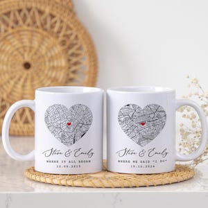 Personalised Map Mugs, Personalised Couples Mugs, Valentines Day Gift for Him Her, Anniversary Wedding Gift Husband Wife Custom Location