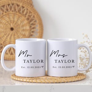 Personalised Mr & Mrs Mugs, Personalised Couples Mugs, Anniversary Wedding Gift, Valentines Day Gifts Matching Mug Set