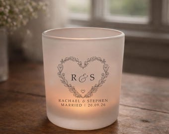 Personalised Floral Candle Holder Gift, Bespoke Wedding Gift, Custom Couples Keepsake, Newlywed Present, Special Date Couples Candle Jar
