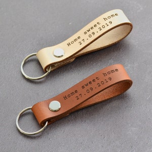 New Home Keyring, Engraved Leather Keychain, First House Keychain, Housewarming Gift, Couples Personalised Keyring, Customised Keyring