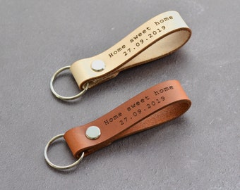 New Home Keyring, Engraved Leather Keychain, First House Keychain, Housewarming Gift, Couples Personalised Keyring, Customised Keyring