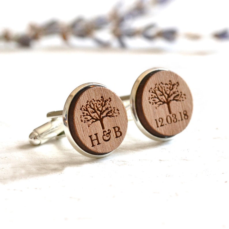 Tree Cufflinks, Rustic Wood Cufflinks, Rustic Wedding, Personalized Wedding Cufflinks, Tree of Life Cufflinks, 5th Anniversary Cufflinks image 2