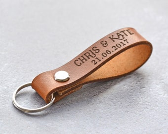 Personalised Leather Keyring, Personalised Gift for Boyfriend Husband, Third Anniversary Gifts for Him, Valentine's Day Gift Him