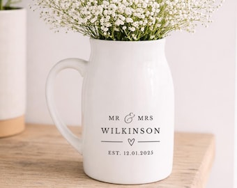Personalised Mr and Mrs Flower Vase, Keepsake Gift for Newlyweds, Wedding Gift for Friends, Gift for Husband/Wife, Custom Wedding Flower Jug