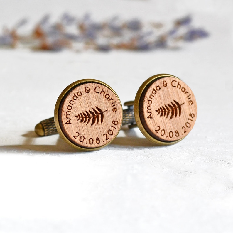 Plant Cufflinks, Personalised Cufflinks, Leaf Cufflinks Garden Botanical Wedding Cufflinks, Woodland Wedding Theme, Rustic Wedding Cufflinks image 1