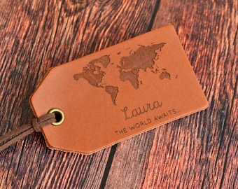 Personalised Leather Luggage Tag, Travel Holiday Gift, Leaving Gift, Birthday Gift for Daughter Sister Friend