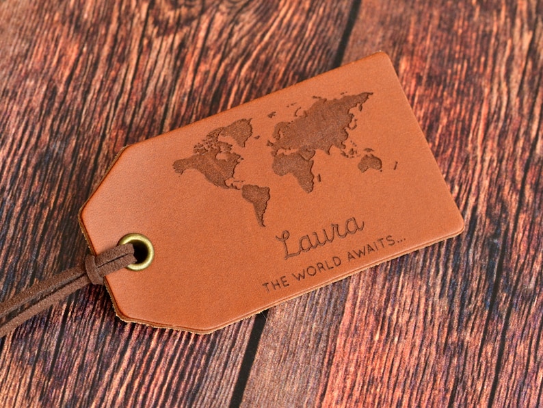 Personalised Leather Luggage Tag, Travel Holiday Gift, Leaving Gift, Birthday Gift for Daughter Sister Friend image 1