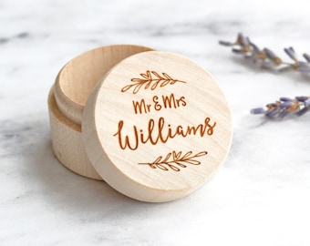 Wedding Ring Box Wooden Ring Box - Personalised Ring Box - Custom Engraved Engagement Wedding Gift - Ring Box Rustic Couples Names