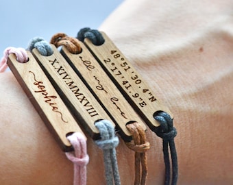 Personalised Bracelet, Mens Womens Bracelet, Personalised Birthday Anniversary Gift For Him Her, Cord Bracelet, Custom Wood Bracelet