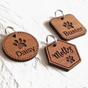 Personalised Pet Tag, Wood Pet Tags, Gift For Animal Lovers, Gifts For Pet Owners, Cat or Dog ID Tag, Custom Engraved Tag image 1