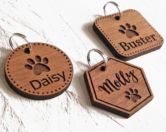 Personalised Pet Tag, Wood Pet Tags, Gift For Animal Lovers, Gifts For Pet Owners, Cat or Dog ID Tag, Custom Engraved Tag