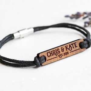 Boyfriend Gift, Mens Personalised Wood Bracelet, Mens Custom Bracelet, Valentine&#39;s Day Gift for Him, Boyfriend or Girlfriend Gift