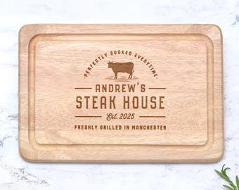Personalised Personalised Steak Board, BBQ Steak Night Gift for Husband Cooking Gift Dad, Barbecue Gift, Custom Engraved Chopping Board
