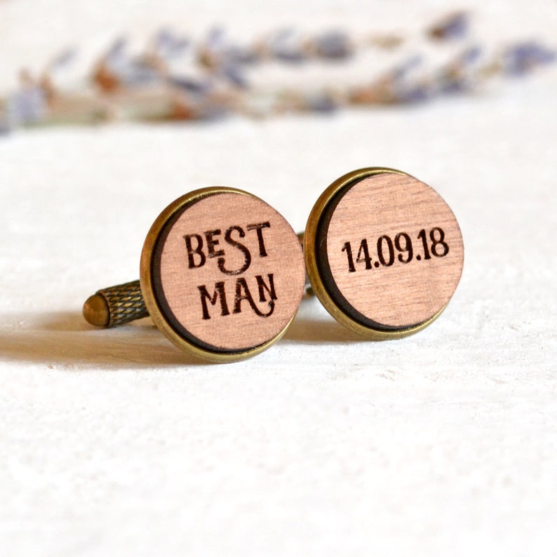 Personalised Groomsmen Cufflinks, Customised Wedding Cufflinks, Best Man Usher Father of the Bride Groom Cufflinks, Custom Wooden Cufflinks image 3