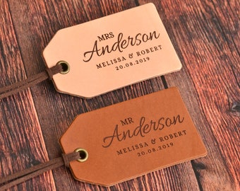 Personalised Leather Luggage Tag, Set of Luggage Tags, His and Hers, Wedding Gift, Engagement Gift, Third Anniversary Customised Gift