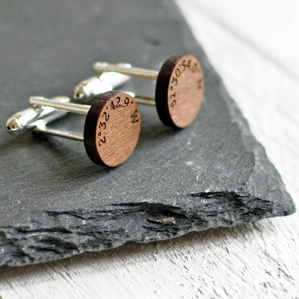 Custom Coordinates Gift For Him, Coordinate Cufflinks, 5th Anniversary Gift, Fifth Wood Anniversary Present, Latitude Longitude Cufflinks