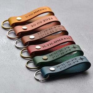 Custom Coordinates Keychain, Personalised Leather Keyring, Leather Anniversary Gift for Him/Her, Special Date Keyfob, Valentine's Day Gift