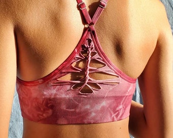 Hand dyed slit weave sports bra, yoga top , work out bra