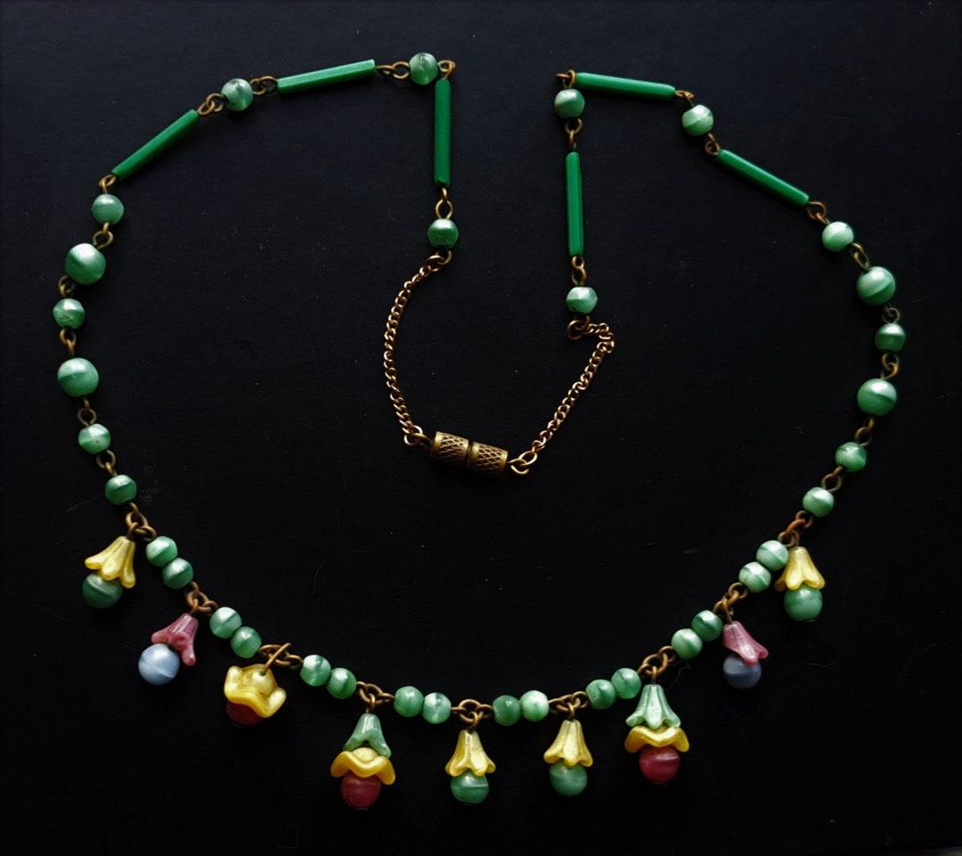 Antique Czech Glass Bead Necklace Etsy