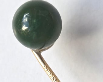 Vtg Jade Bead 12K GF Stick Pin 2"