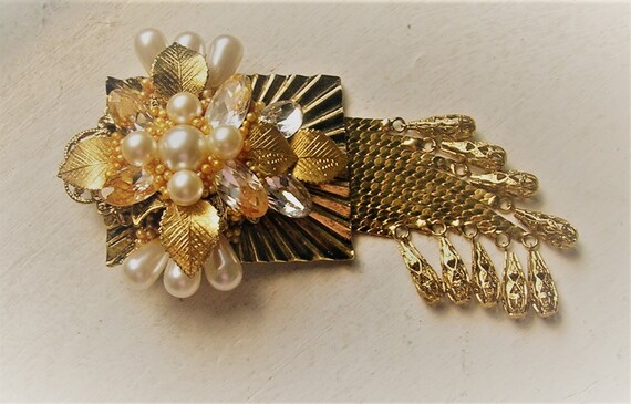Vtg 80s WENDY GELL Huge Fringe Brooch