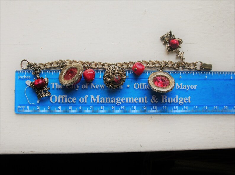 Vtg 1950s Red Charm Bracelet