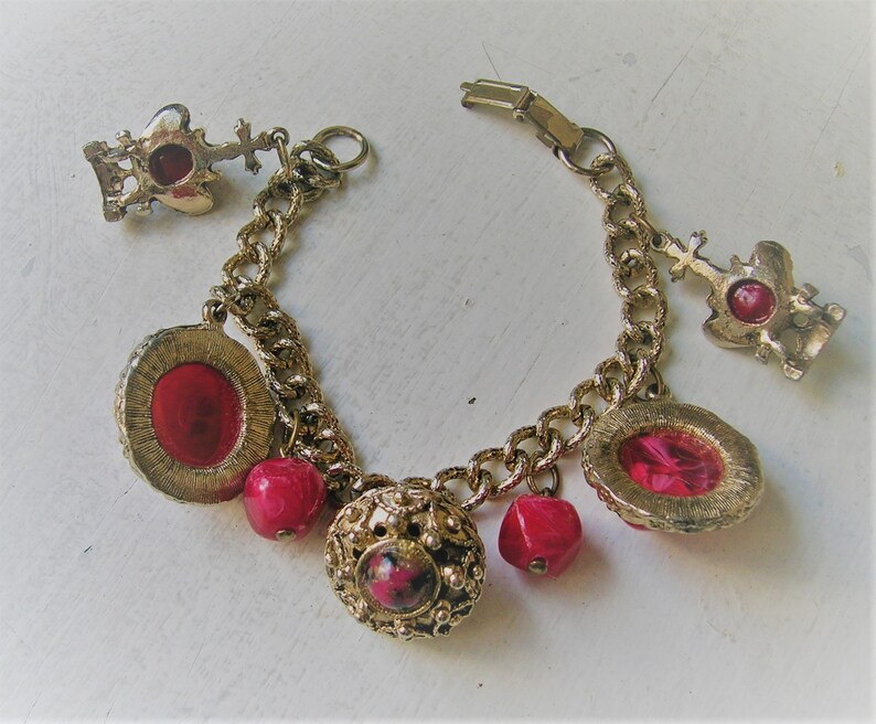 Vtg 1950s Red Charm Bracelet