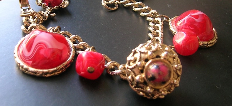 Vtg 1950s Red Charm Bracelet