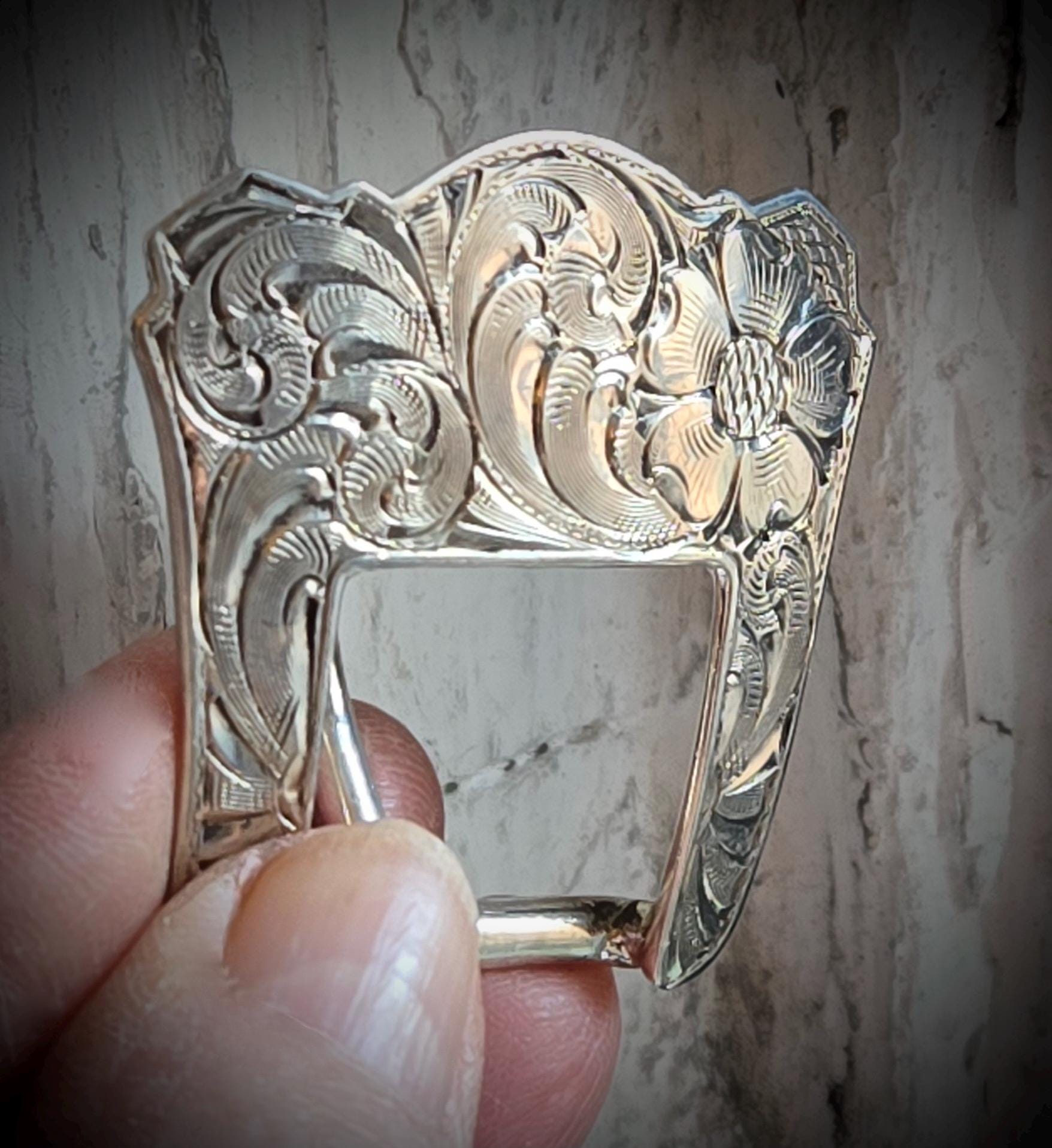 Signed A. (Alan) Hykes Sterling Silver 3/4” Ranger Buckle, Hand Engraved NWOT Alan Hykes Sterling Silver And 14K Gold Grape Pattern 4  main image 2