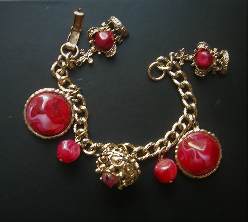 Vtg 1950s Red Charm Bracelet