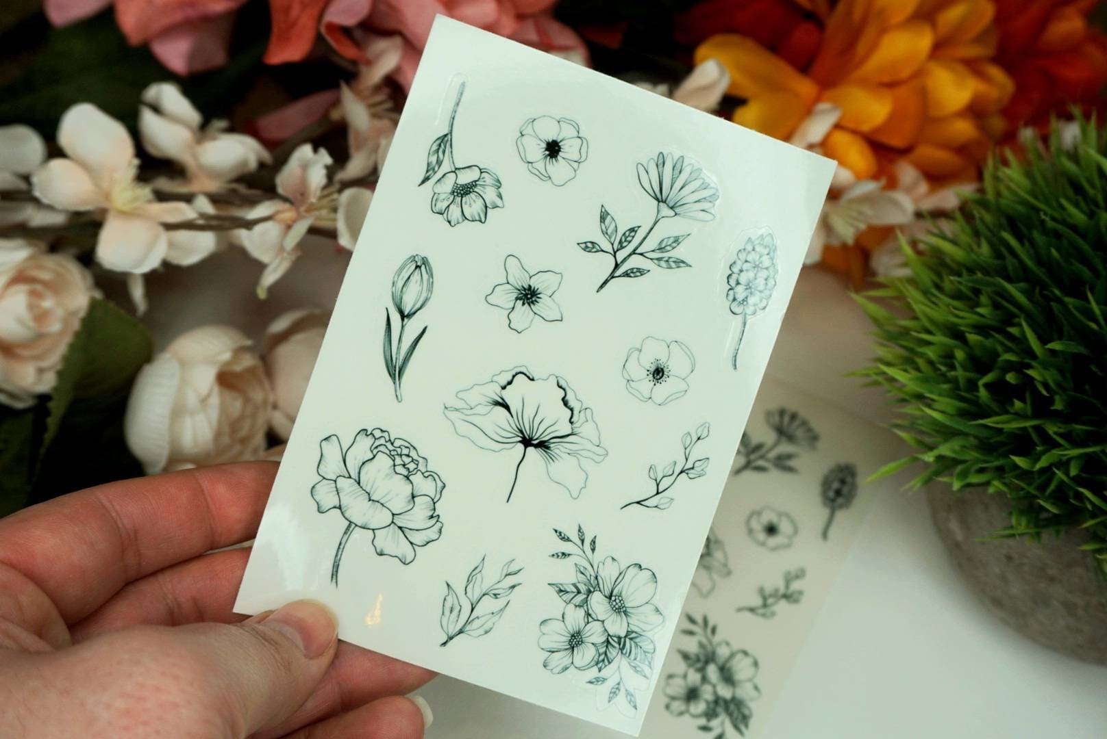 Black & White Flower Sticker Sheet - Planner or Journal Stickers ...